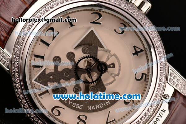 Ulysse Nardin Freak Automatic Steel/Diamond Case with White Dial and Brown Leather Strap (EF) - Click Image to Close
